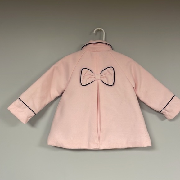 Adorable Little Me pea coat. The coat is light pink with navy trim, 2T - Picture 2 of 10